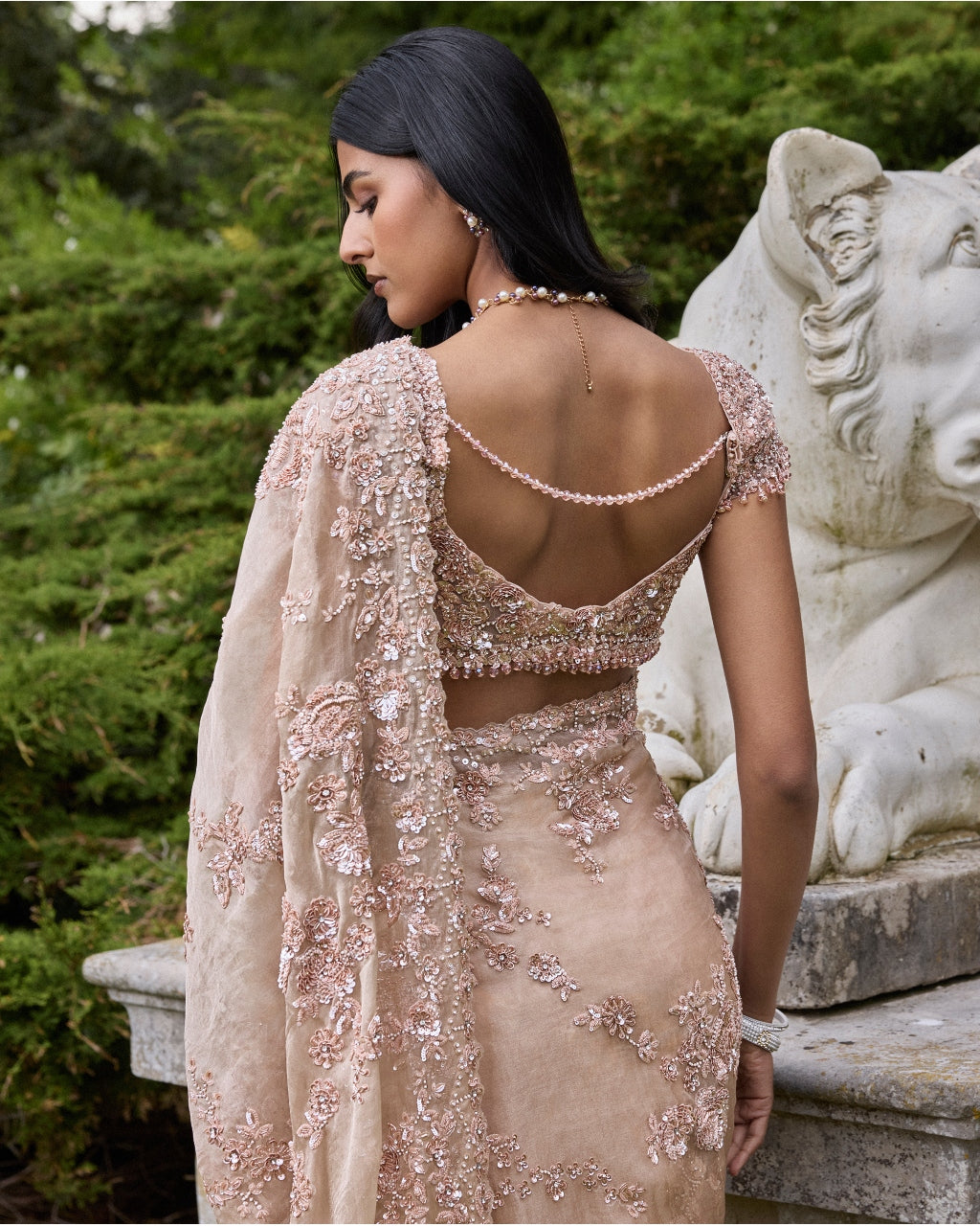 Rose Gold Sequin Sari Set