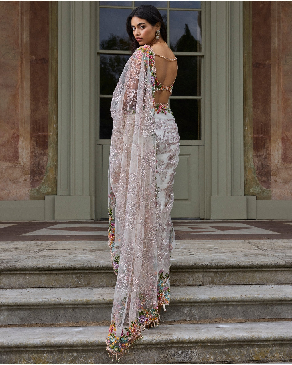 Nude Multi- Coloured Sari Set