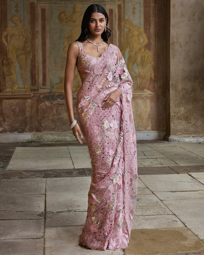 Dusty Pink Thread Work Sari Set
