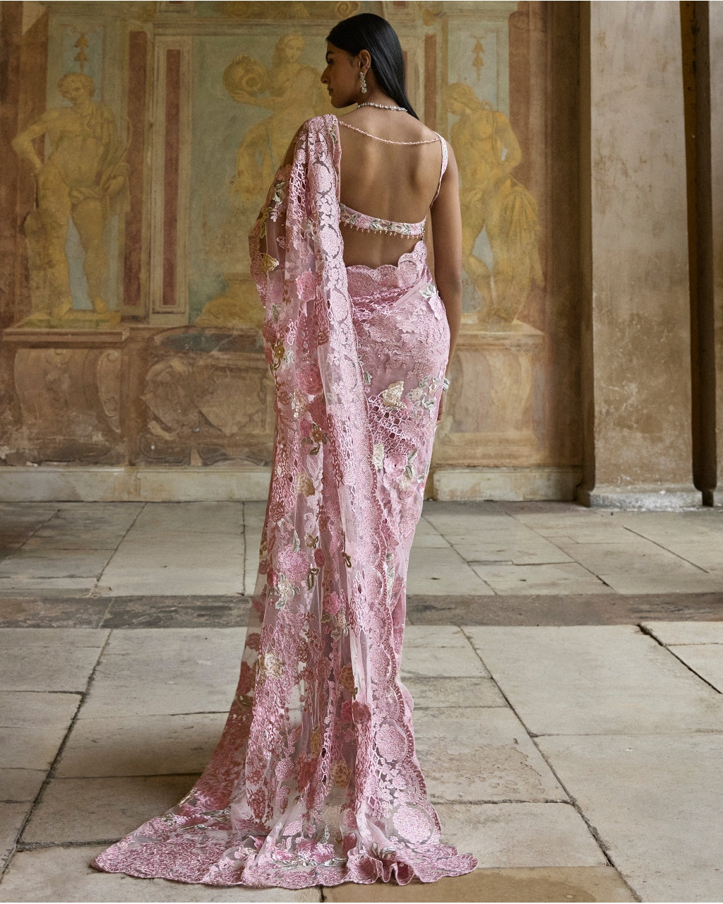 Dusty Pink Thread Work Sari Set
