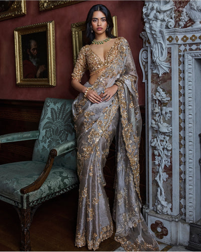 Gun Metal Sequin Sari Set