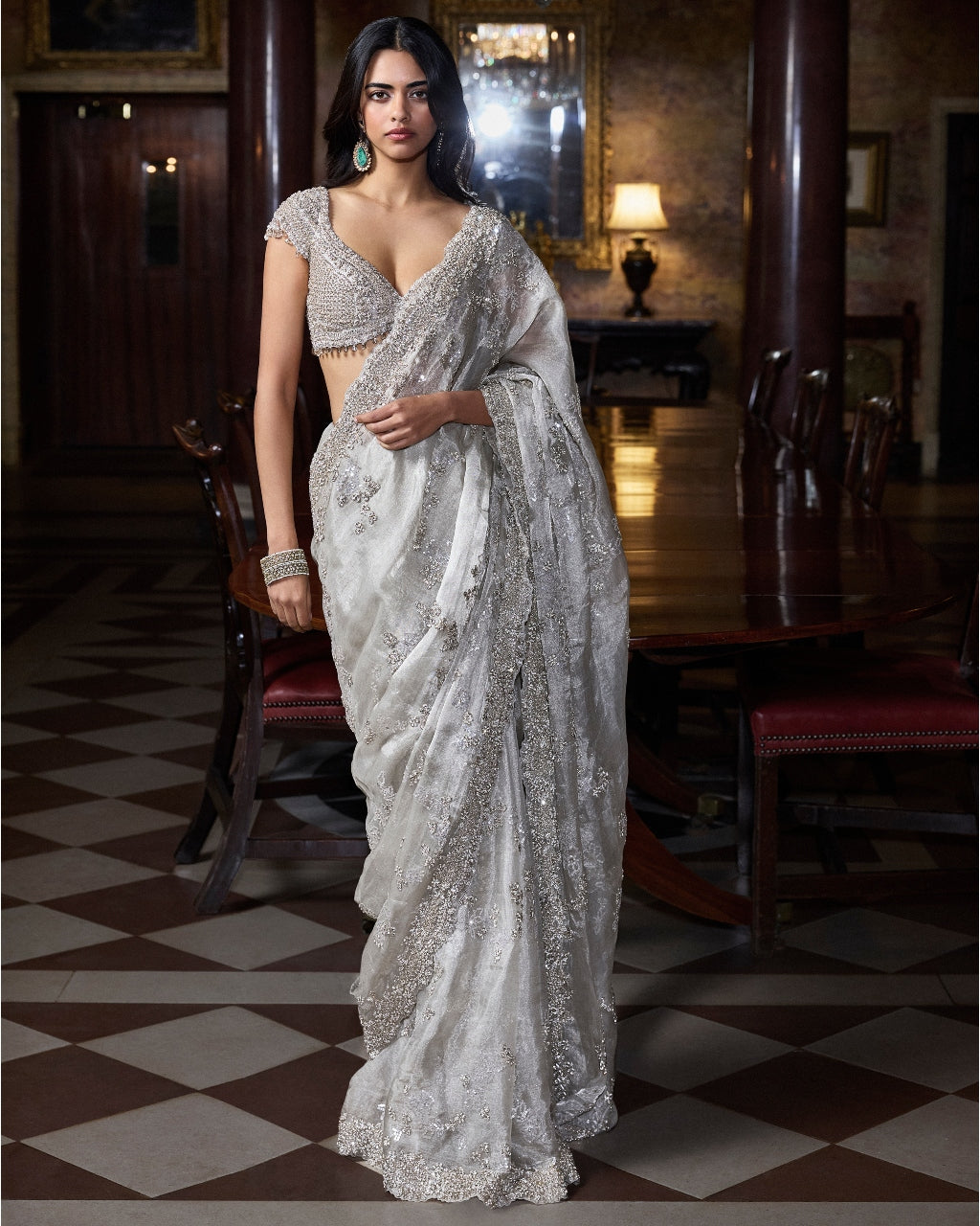 Champagne Zardosi Sari Set