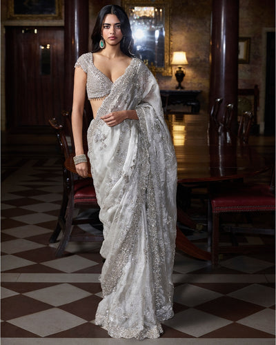 Champagne Zardosi Sari Set