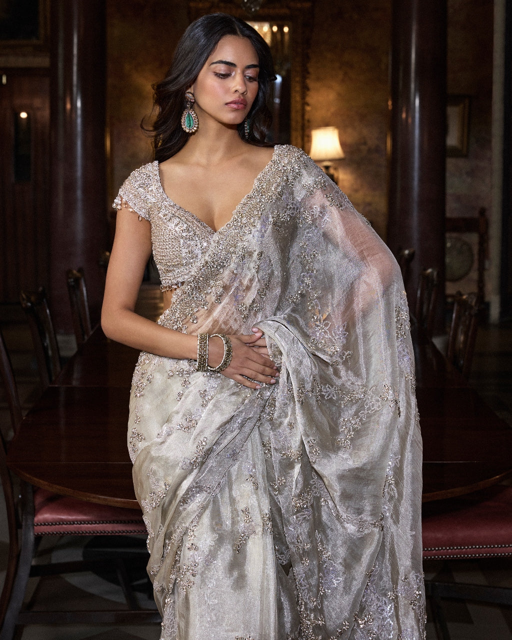 Champagne Zardosi Sari Set