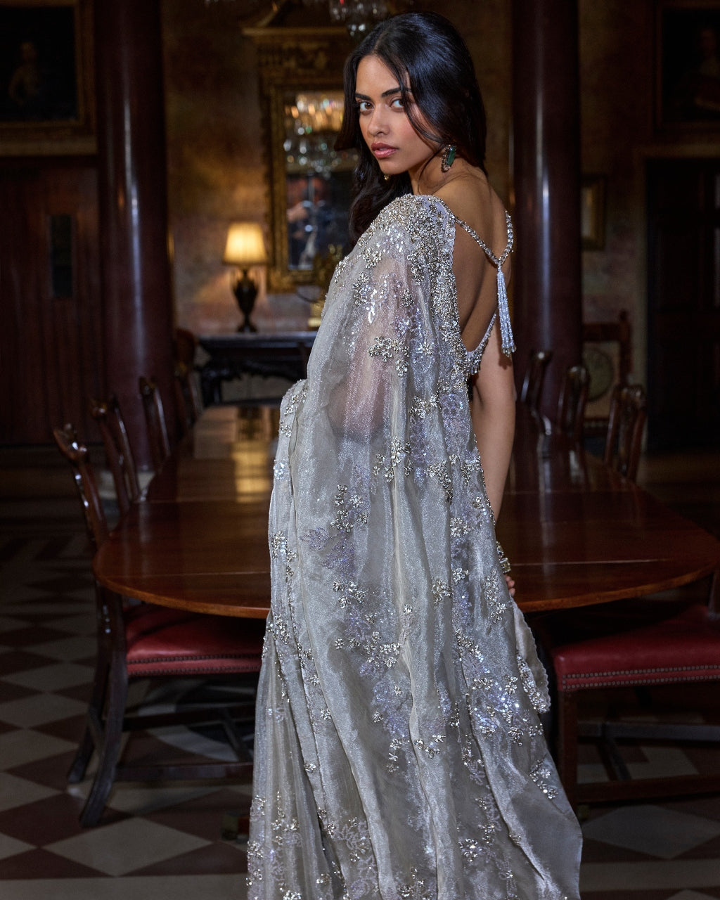 Champagne Zardosi Sari Set