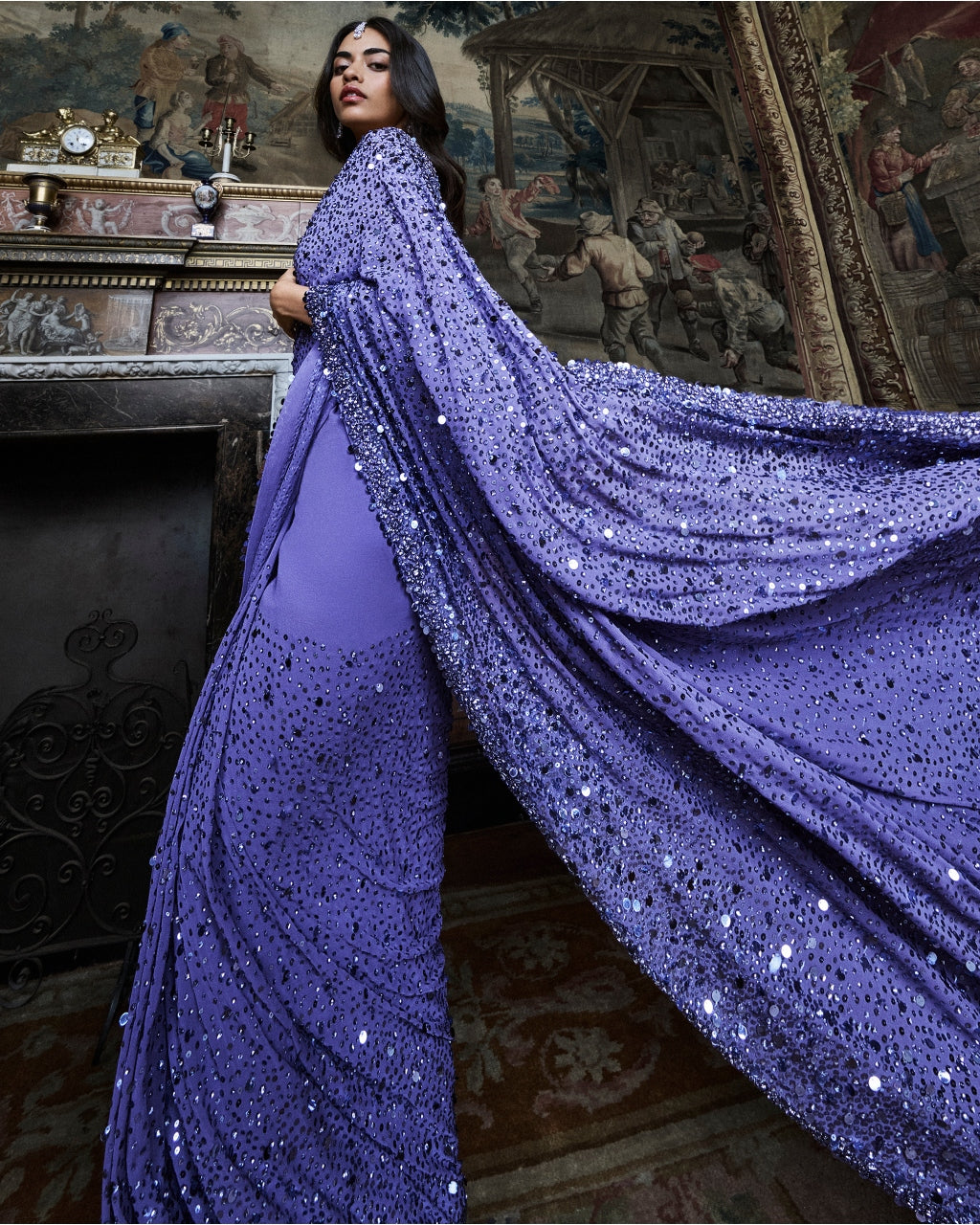 Mauve Sequin Sari Set
