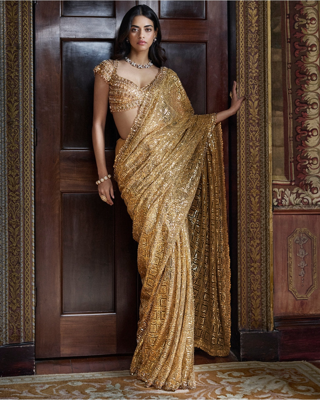 Antique Gold Crsytal Sari Set