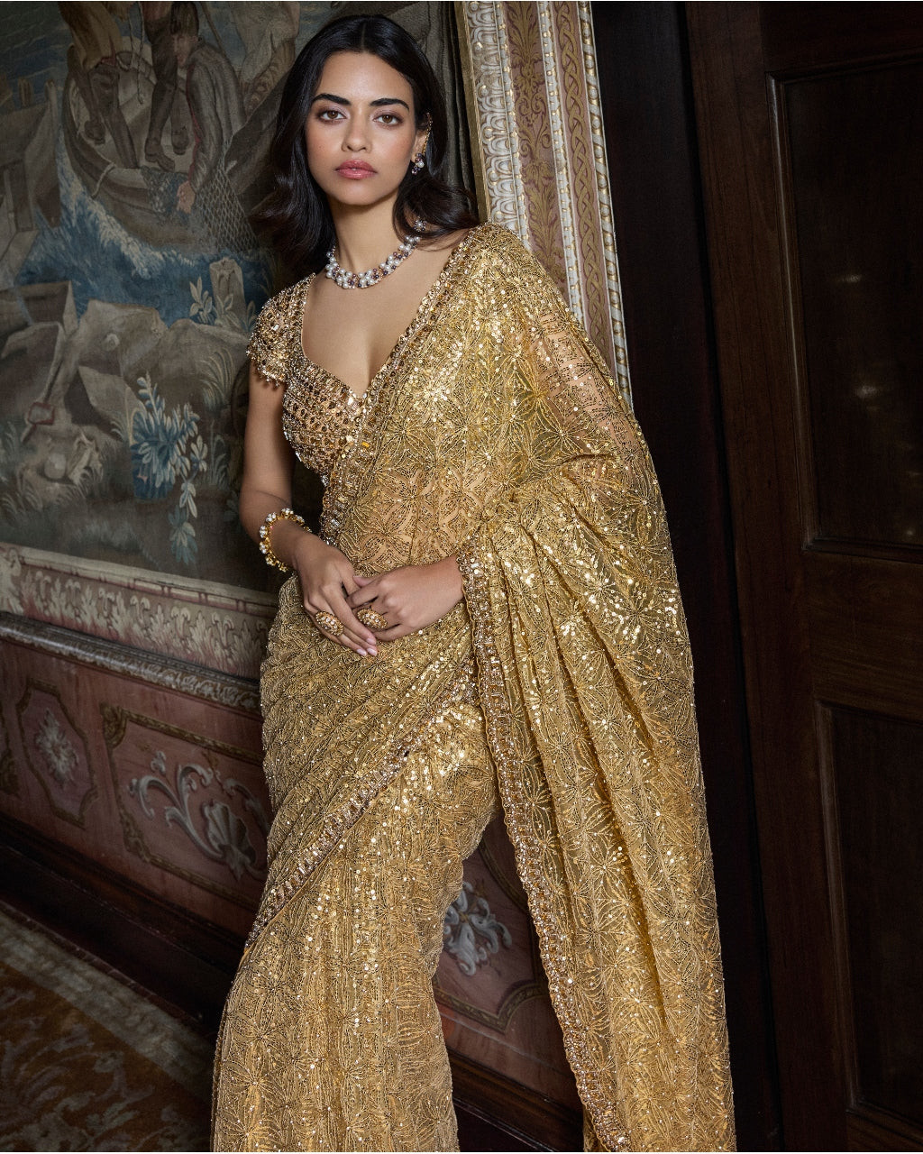 Antique Gold Crsytal Sari Set
