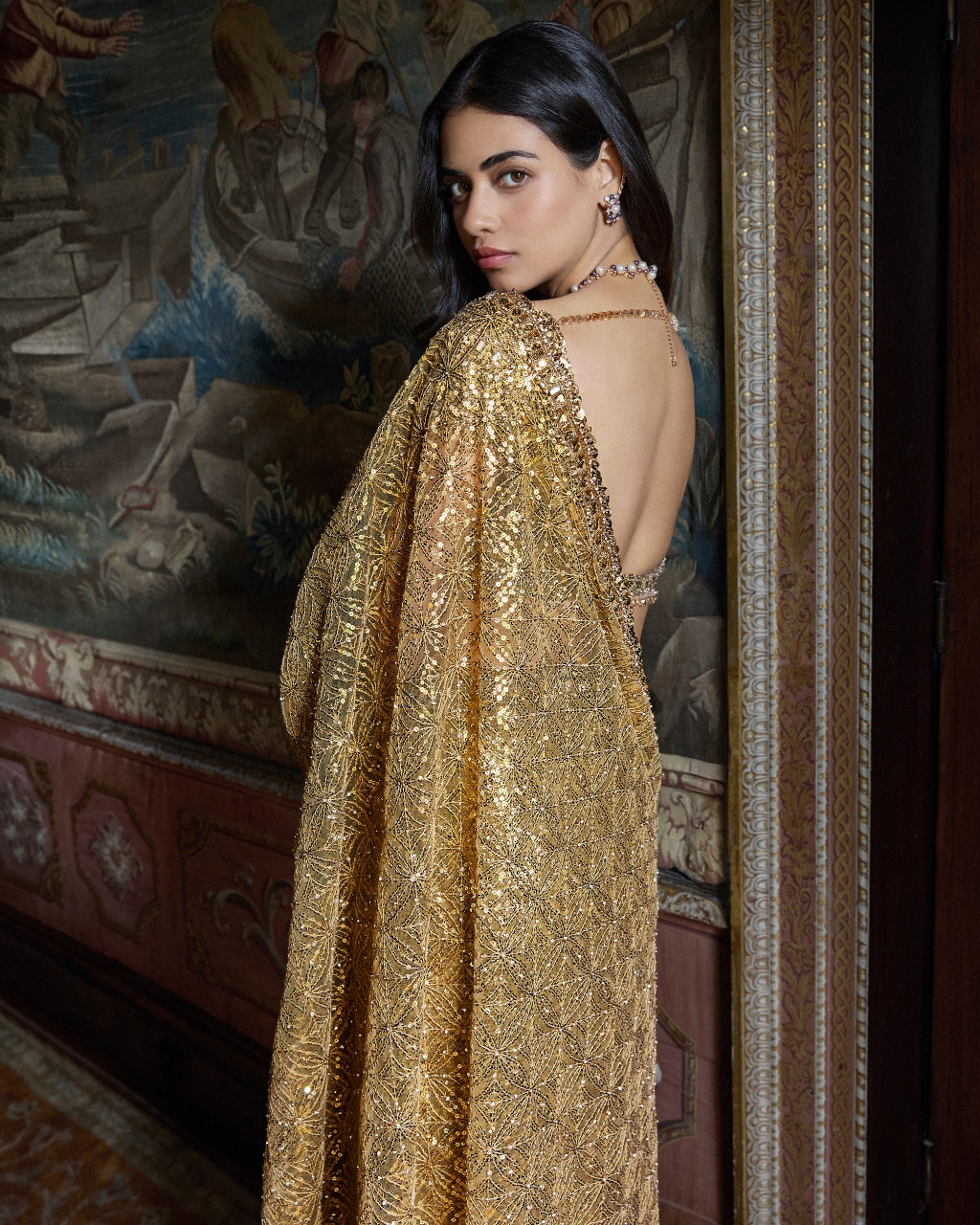 Antique Gold Crsytal Sari Set