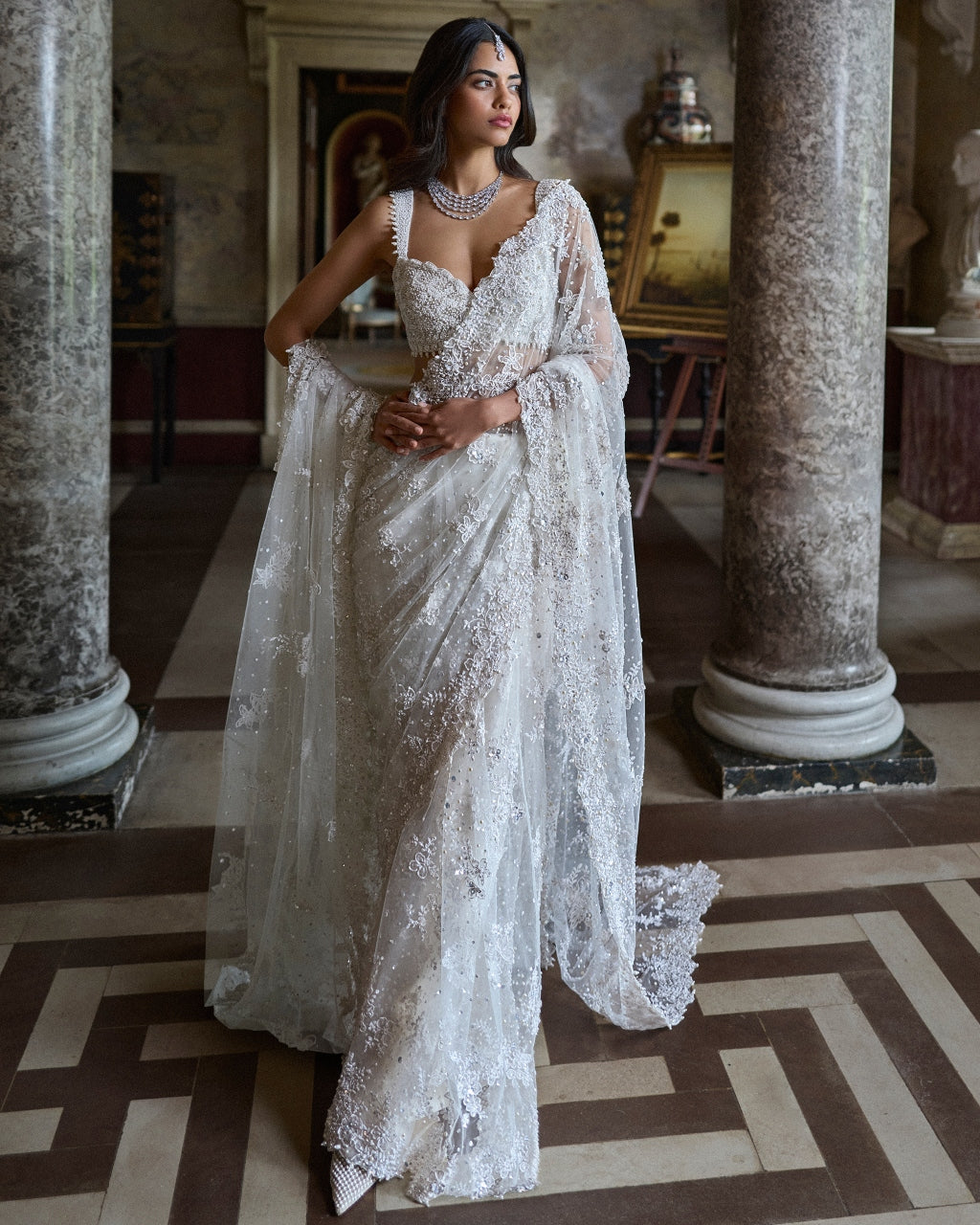 Ivory Three-Dimensional Sari Set