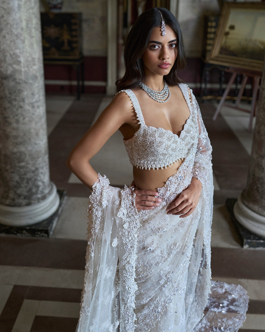 Ivory Three-Dimensional Sari Set