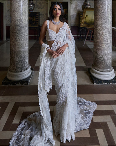 Ivory Three-Dimensional Sari Set