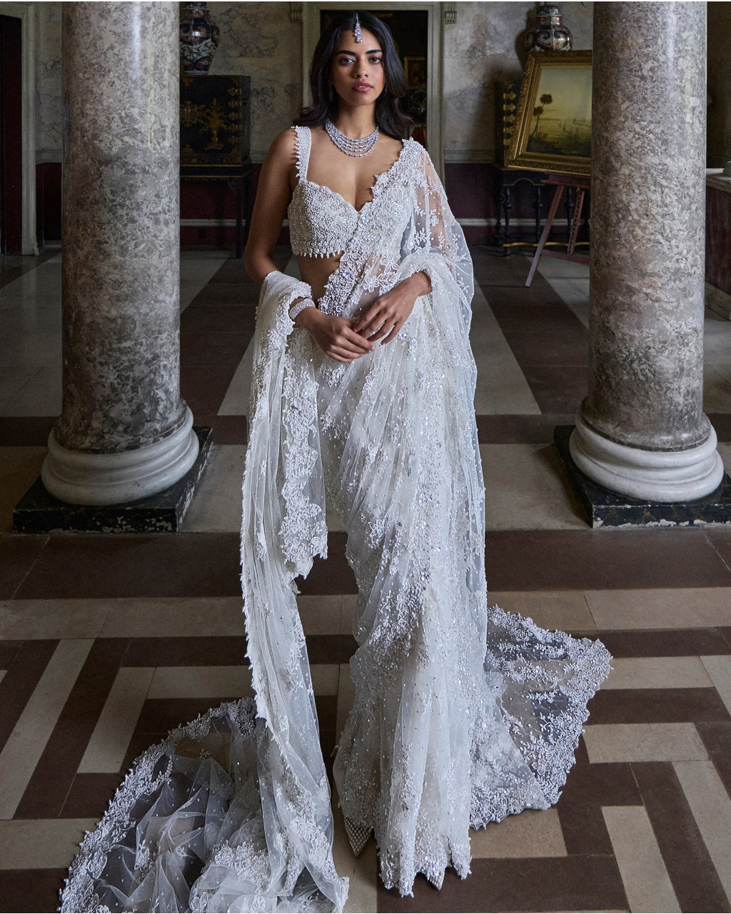 Ivory Three-Dimensional Sari Set