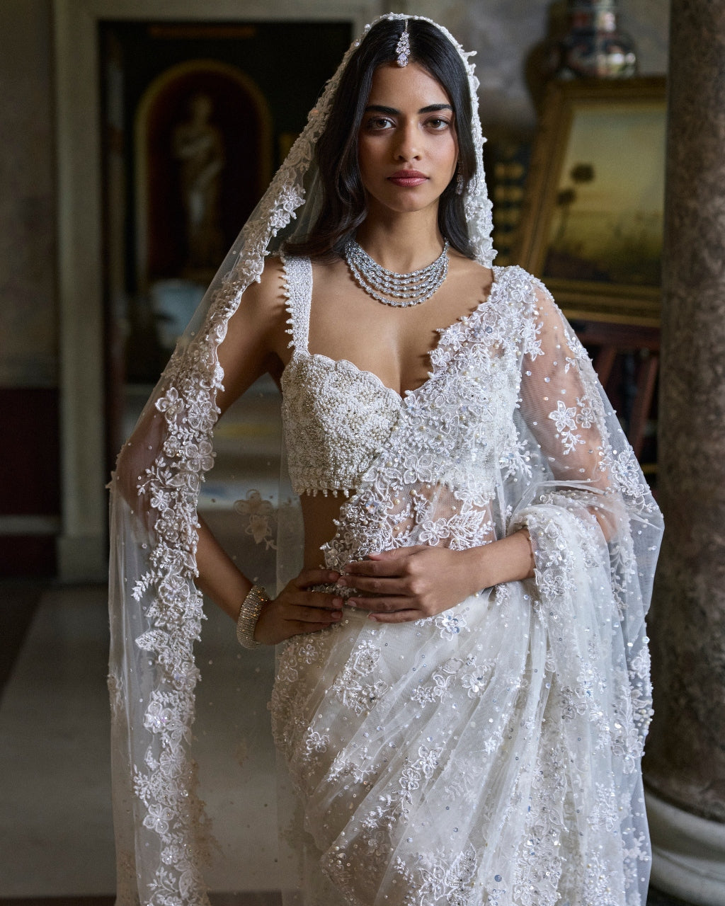 Ivory Three-Dimensional Sari Set