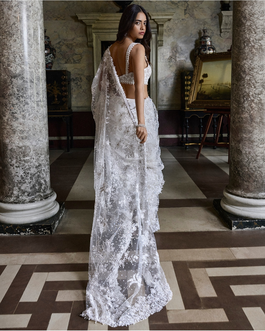 Ivory Three-Dimensional Sari Set