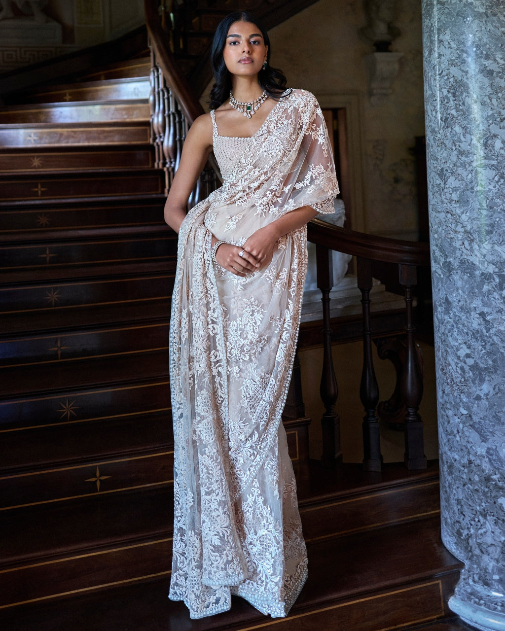 Nude Thread Work Sari Set