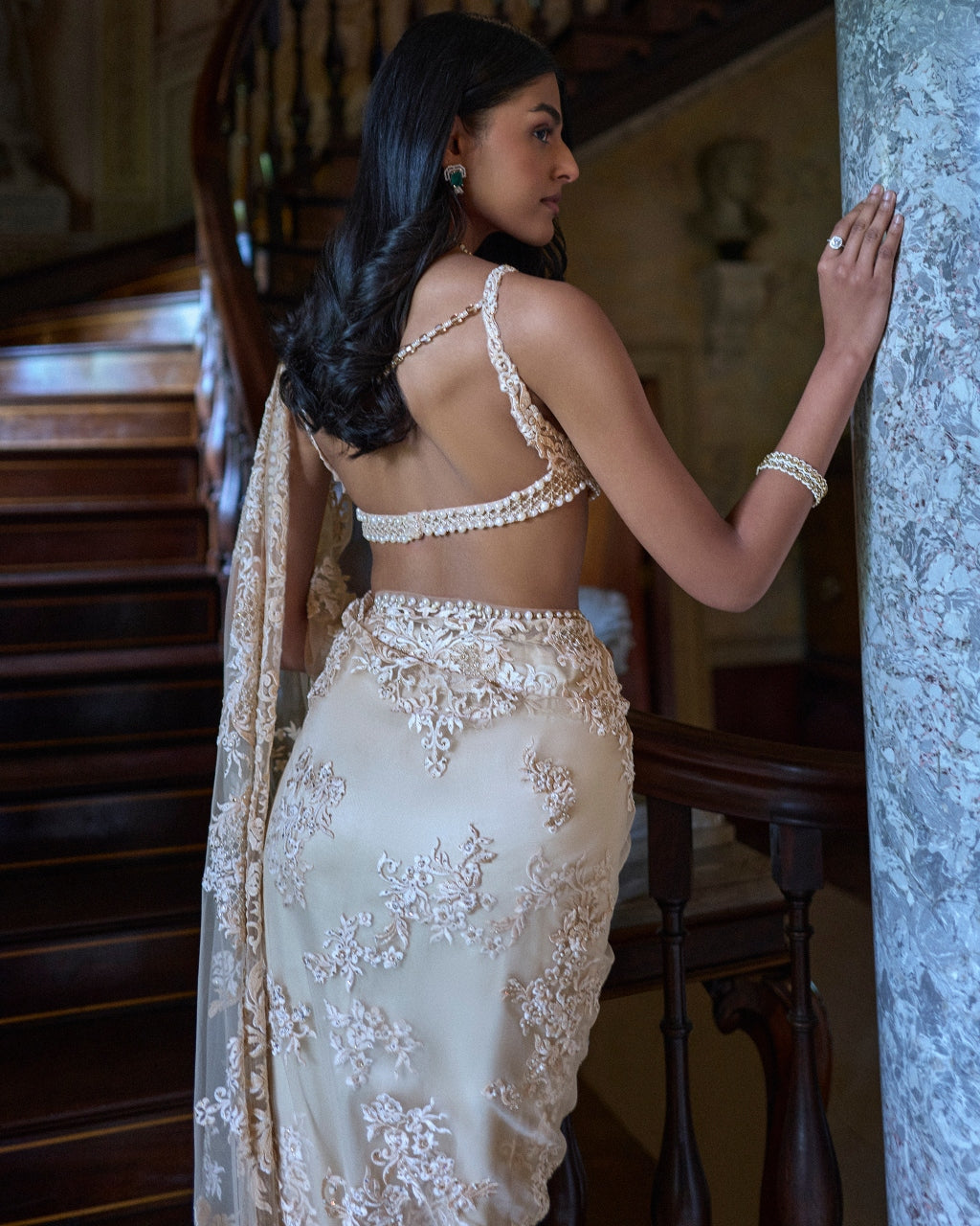 Nude Thread Work Sari Set