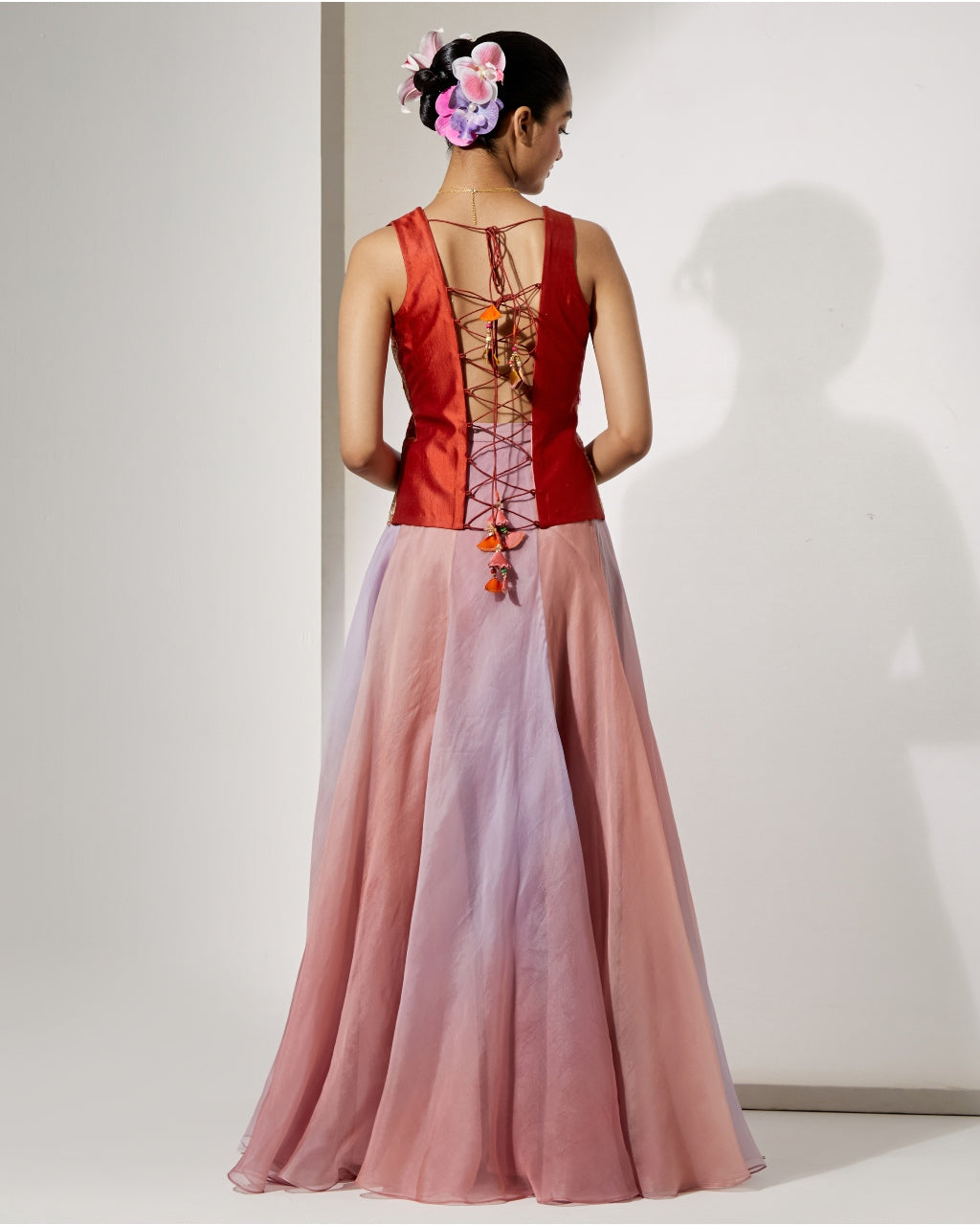 Blush Pink Embroidered Corset & Organza Skirt Set
