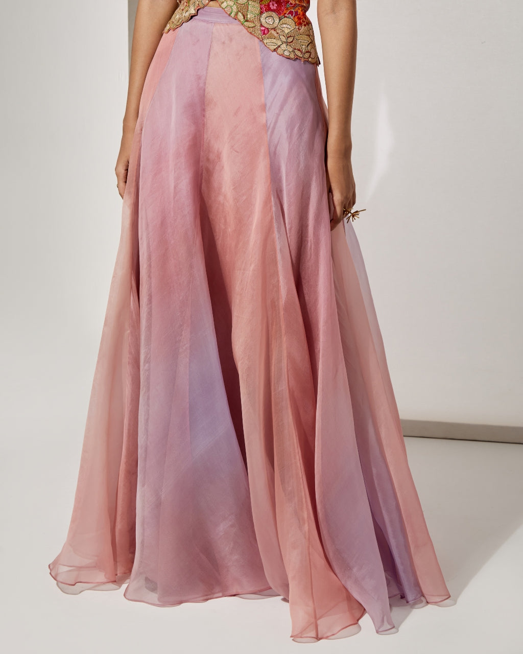 Blush Pink Embroidered Corset & Organza Skirt Set