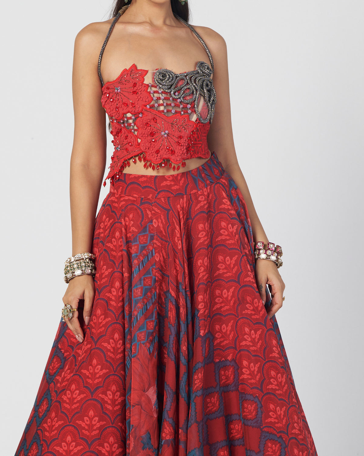 Tabasco Red Basque Corset Set