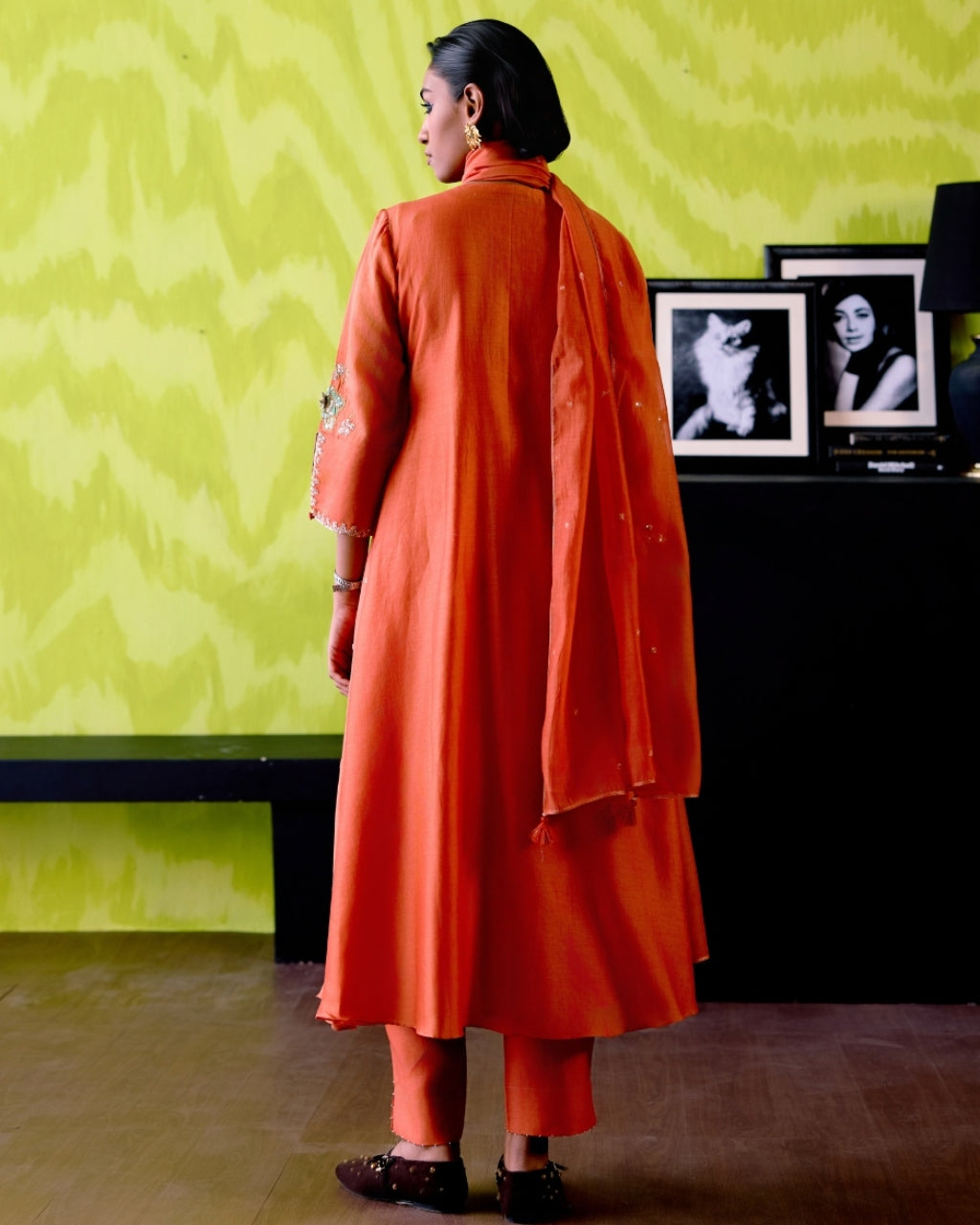 Rust Orange Side Panelled A-Line Kurta Set