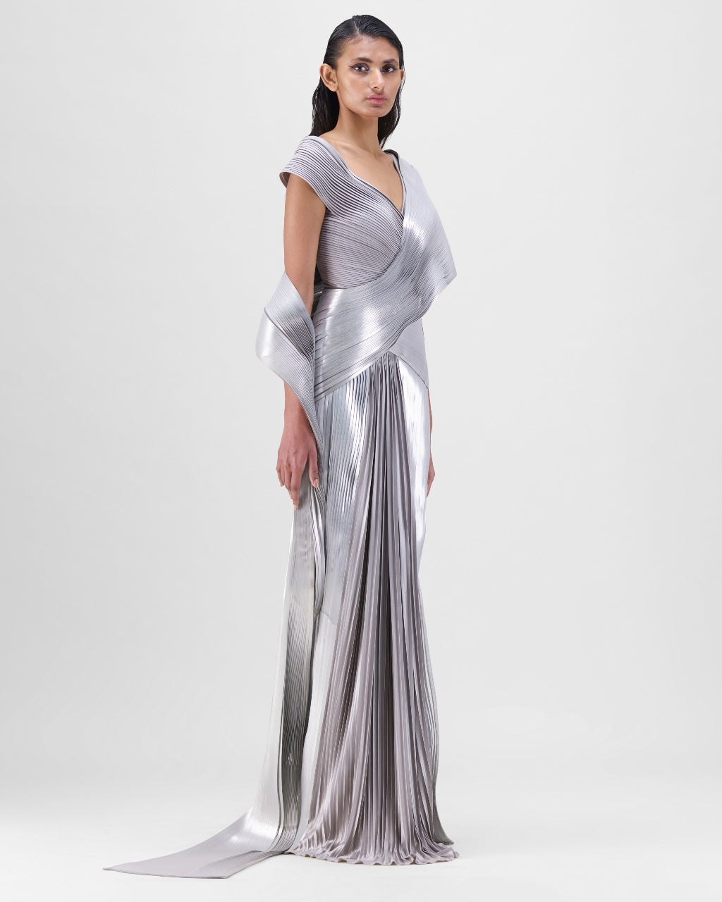 Steel Strata Micro Pleated Sari Set