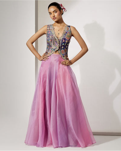 Lavender Embroidered Corset & Organza Skirt Set