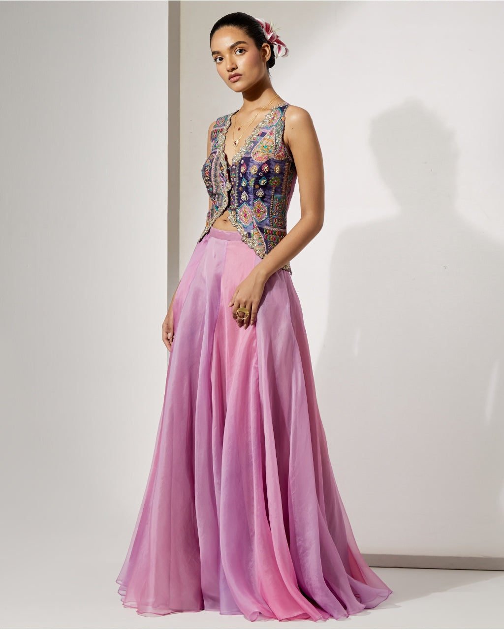 Lavender Embroidered Corset & Organza Skirt Set