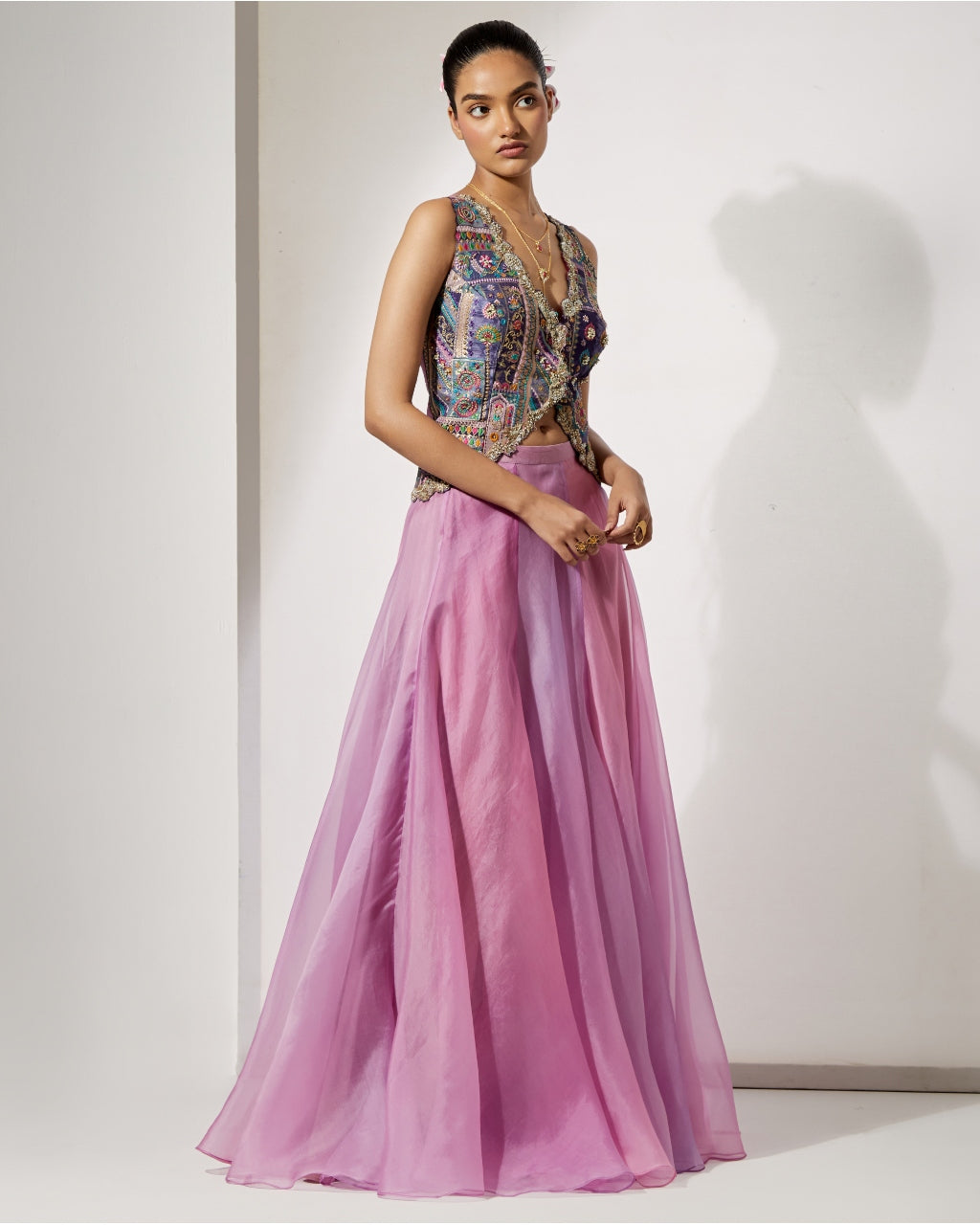 Lavender Embroidered Corset & Organza Skirt Set