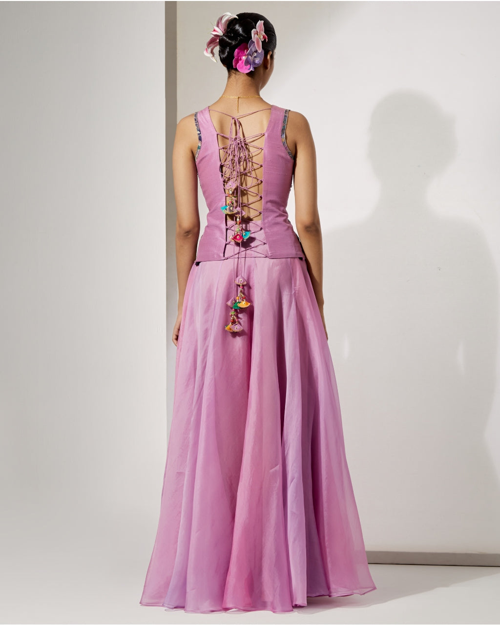 Lavender Embroidered Corset & Organza Skirt Set