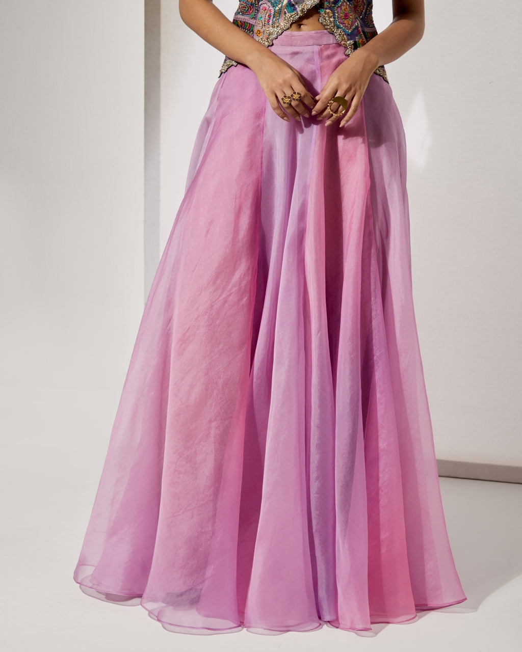 Lavender Embroidered Corset & Organza Skirt Set
