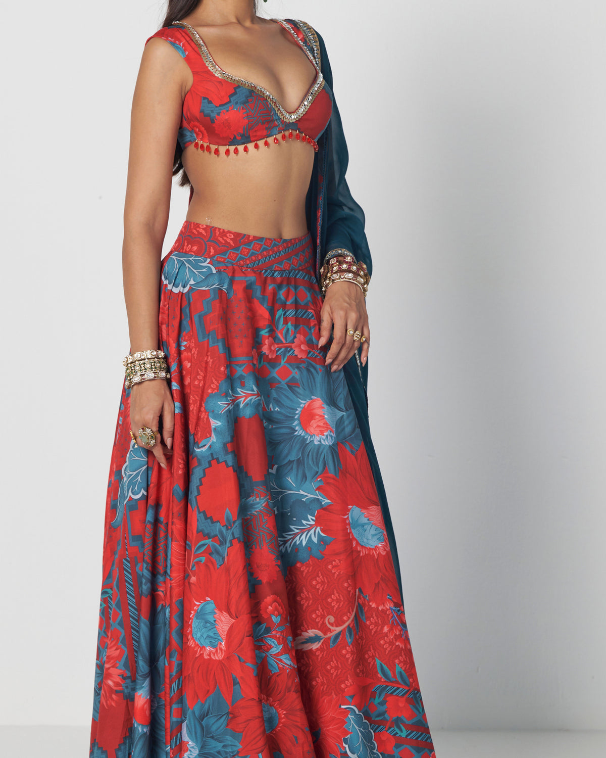 Tabasco Red Boho Lehenga Set