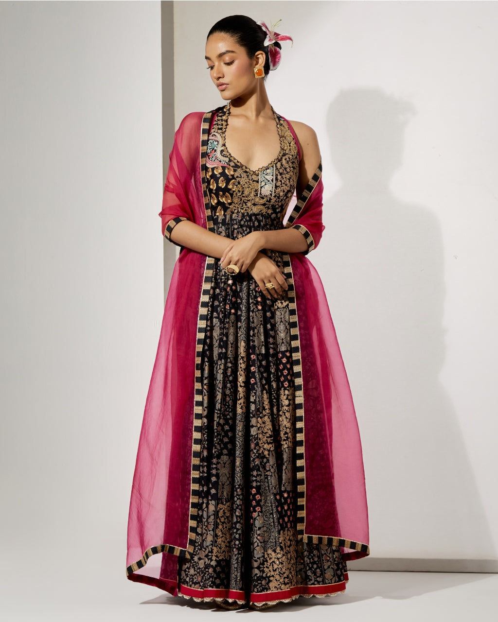 Noir Zari Silk Anarkali Set