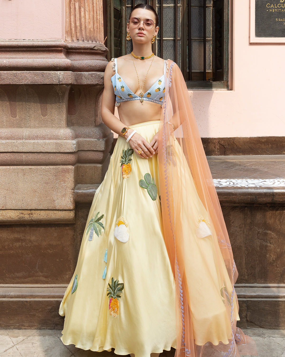 Yellow Pineapple Lehenga Set by The Little Black Bow 