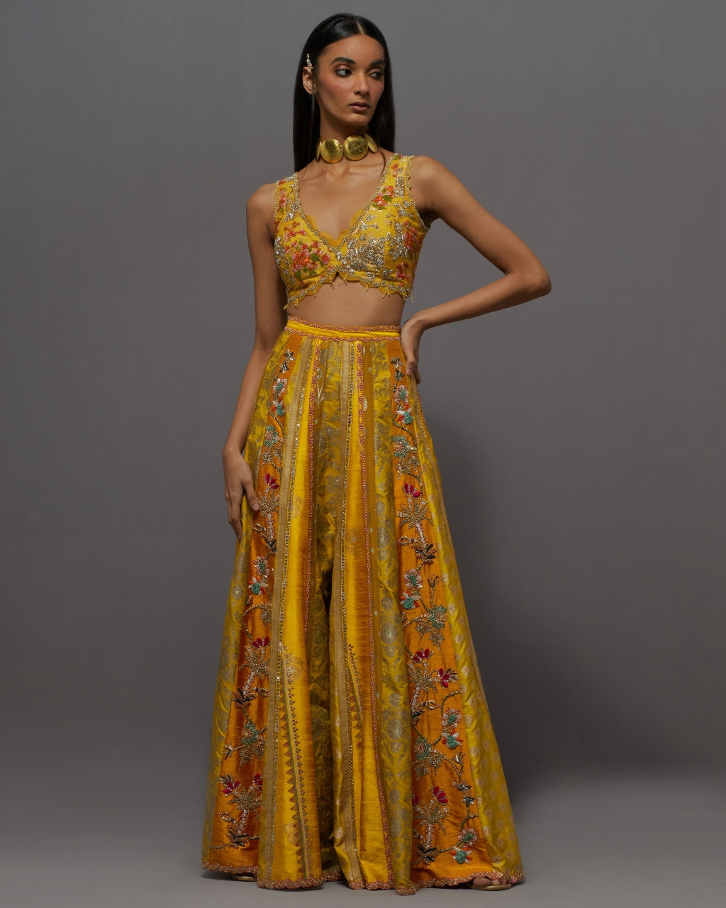 Yellow Panel Sharara Set