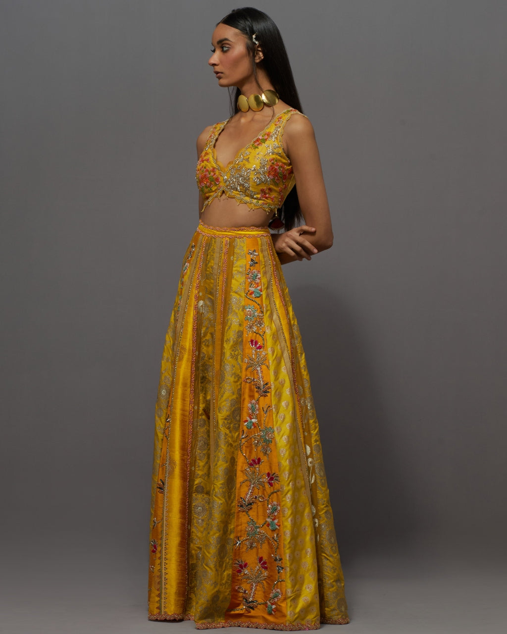 Yellow Panel Sharara Set