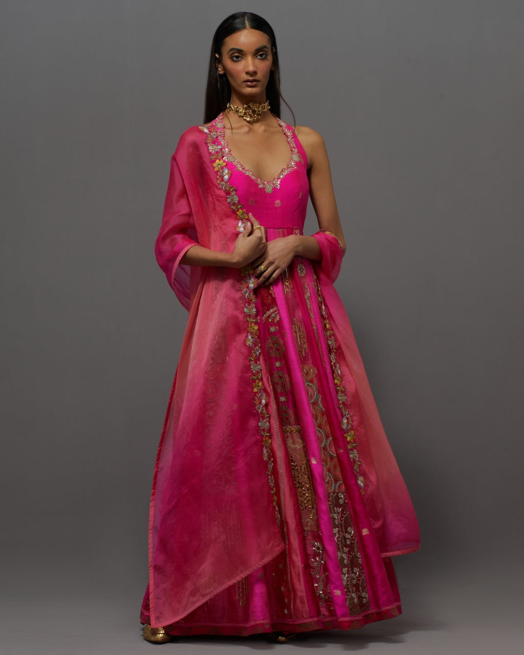 Pink Embroidered Anarkali Set