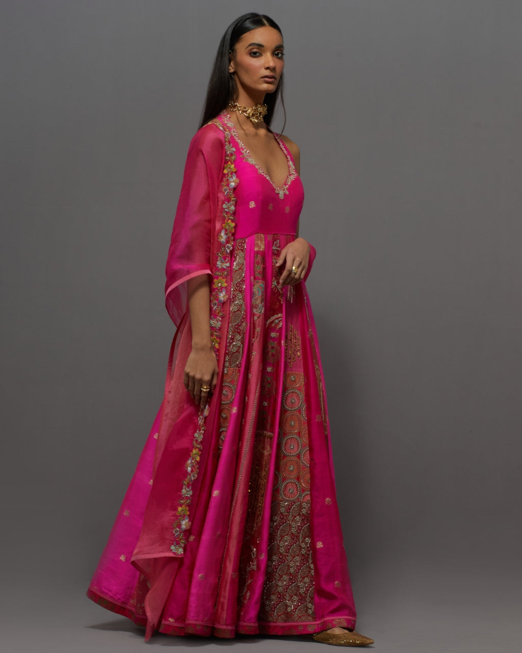 Pink Embroidered Anarkali Set