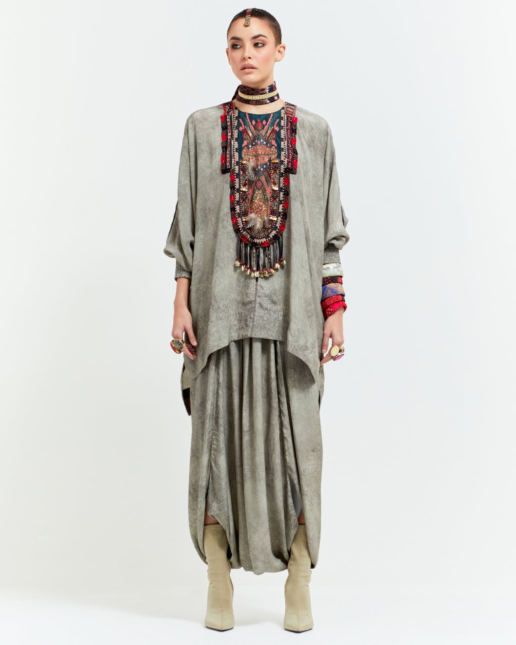 Ash Grey Kuru Trapeze Kurti Set