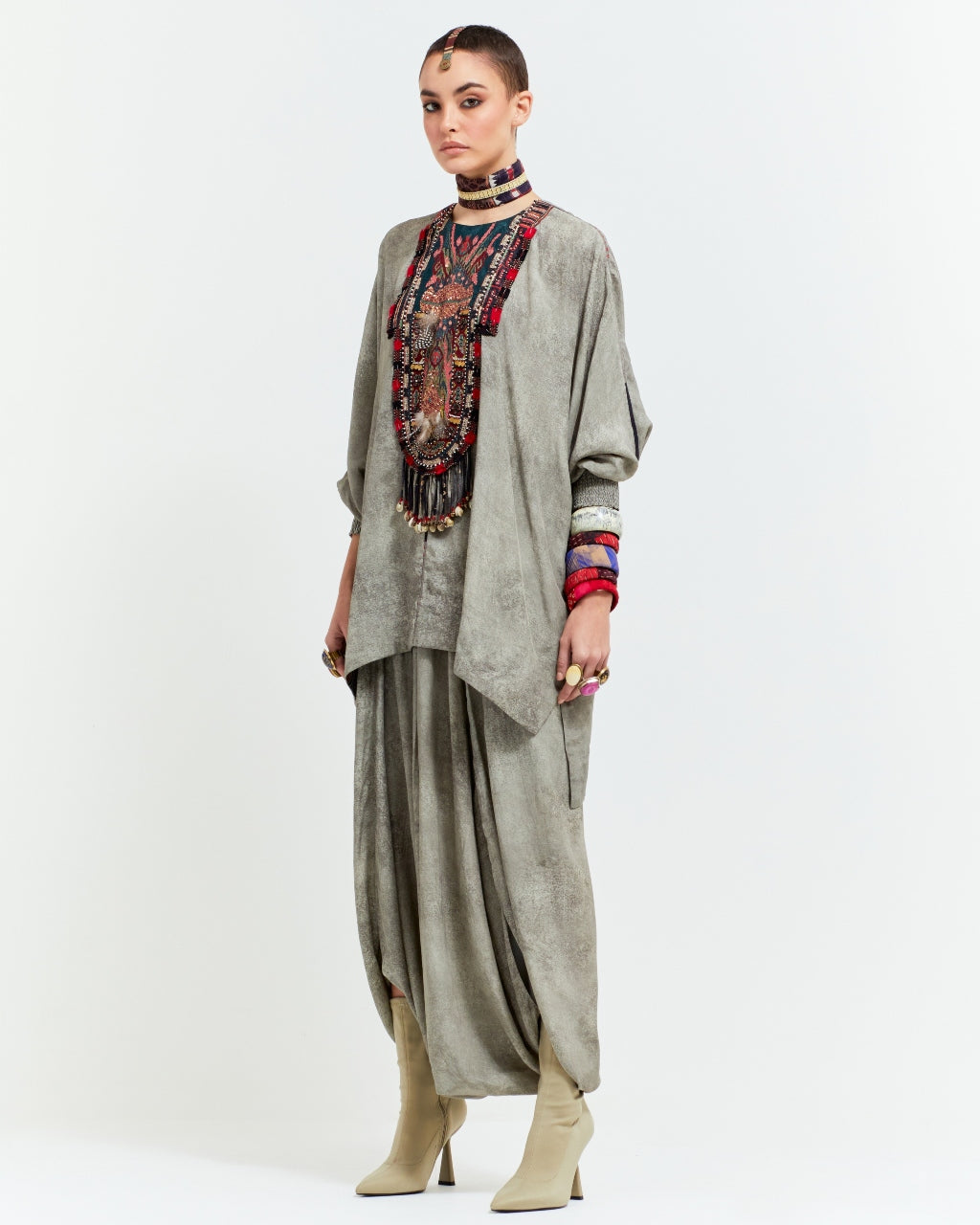 Ash Grey Kuru Trapeze Kurti Set