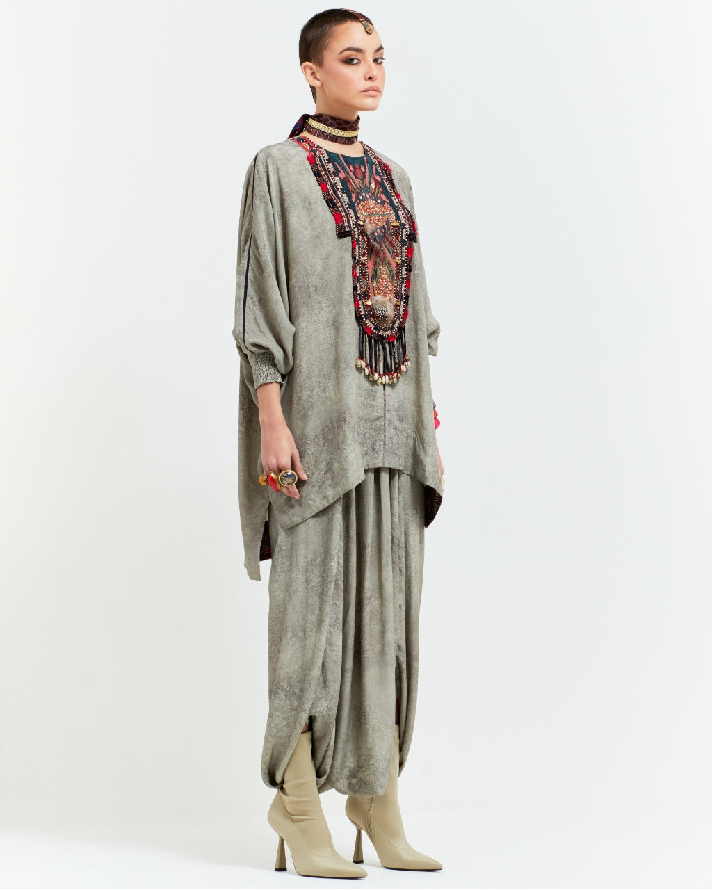 Ash Grey Kuru Trapeze Kurti Set