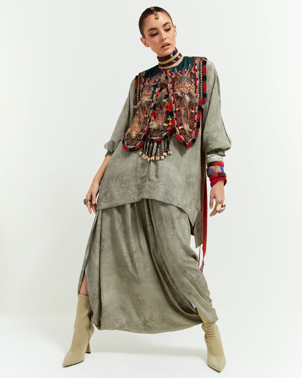 Ash Grey Kuru Trapeze Kurti Set