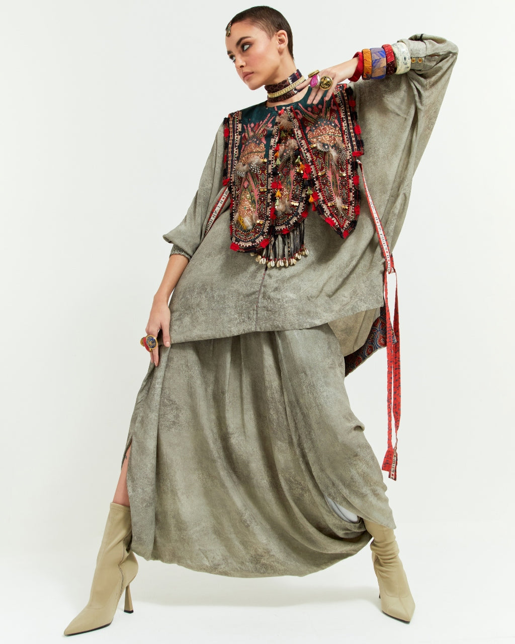 Ash Grey Kuru Trapeze Kurti Set