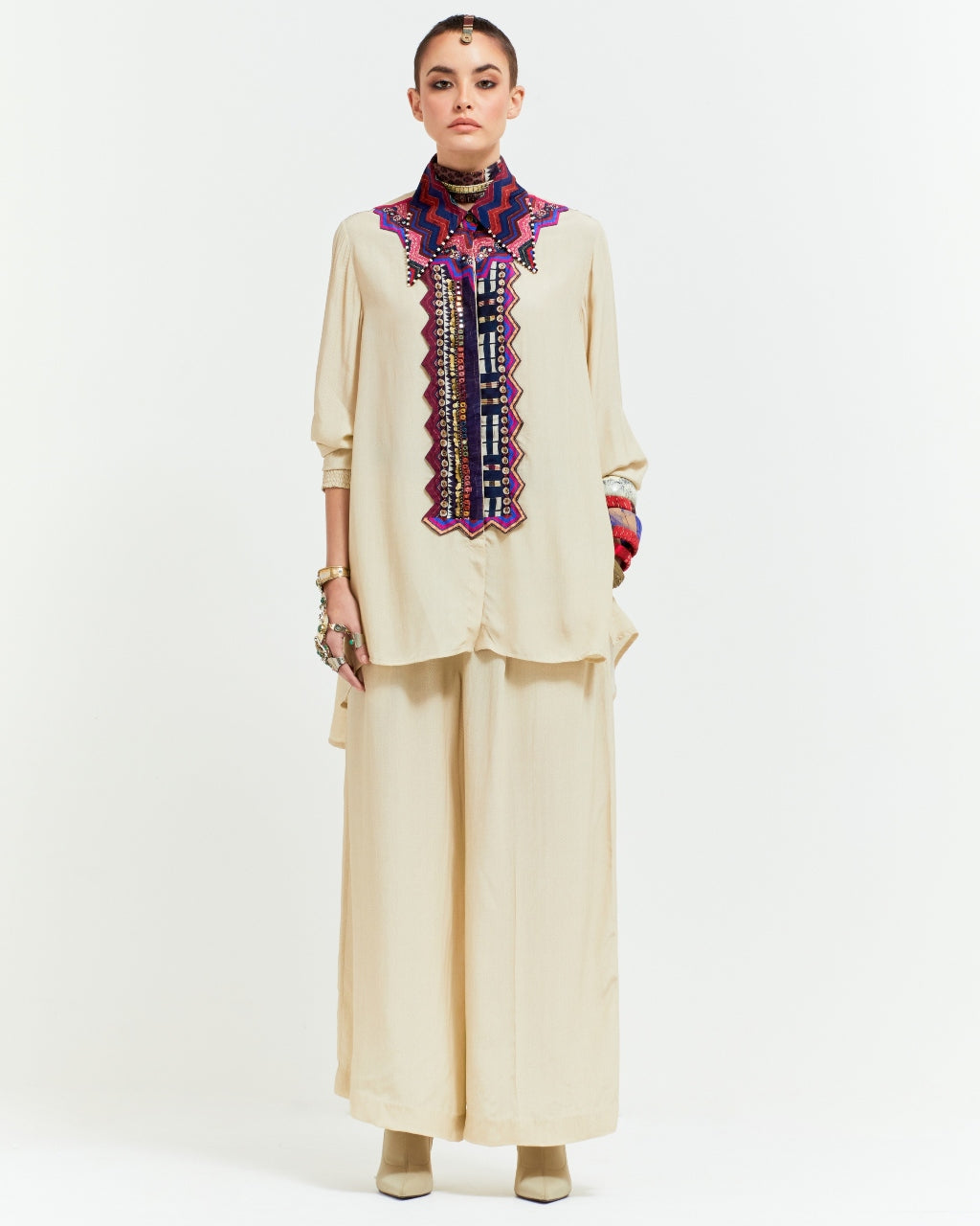 Ivory Mogra Atri Straight Shirt Set