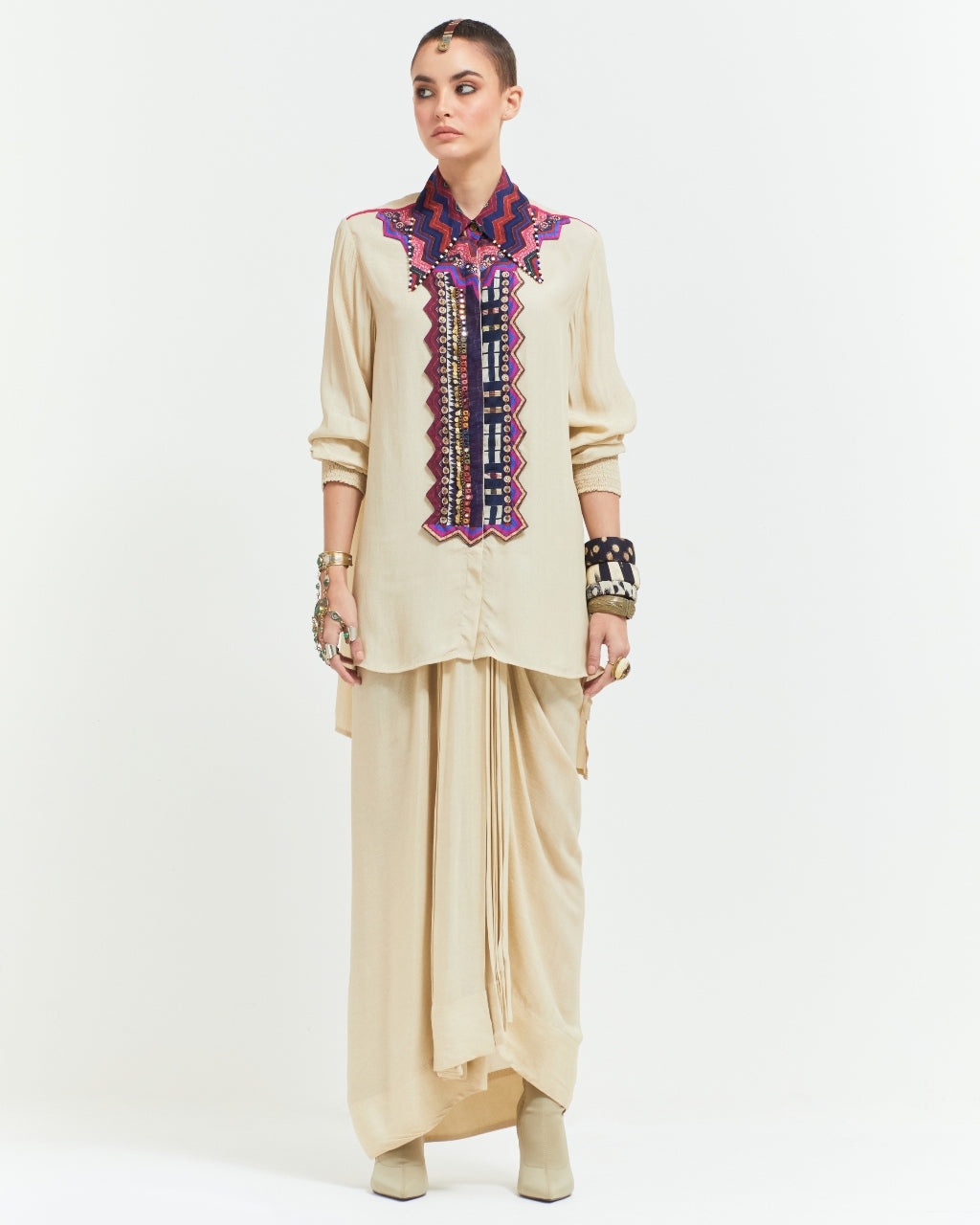 Ivory Mogra Atri Straight Shirt & Skirt Set