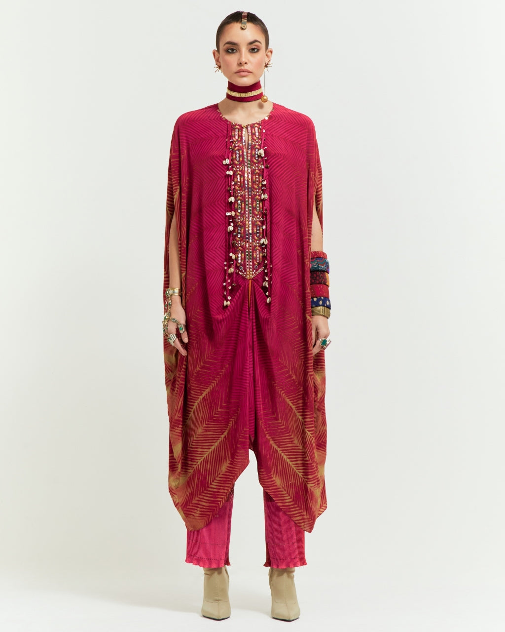 Shocking Pink Ritu Kaftaan Tunic Set