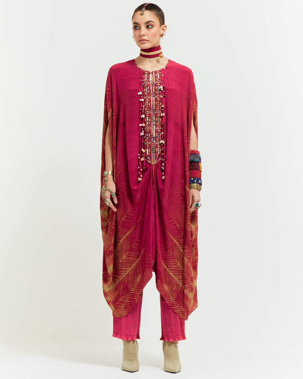 Shocking Pink Ritu Kaftaan Tunic Set