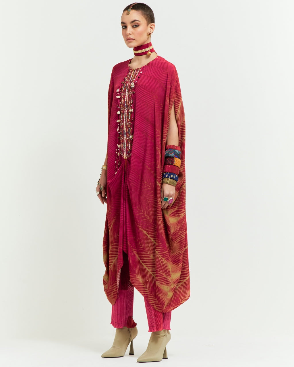 Shocking Pink Ritu Kaftaan Tunic Set