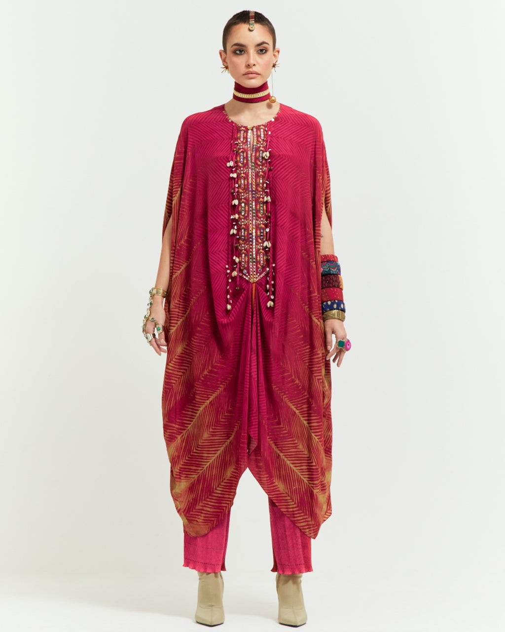 Shocking Pink Ritu Kaftaan Tunic Set