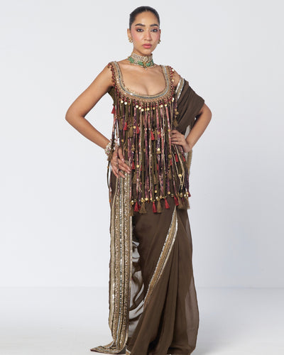 Olive Charm Sari Set